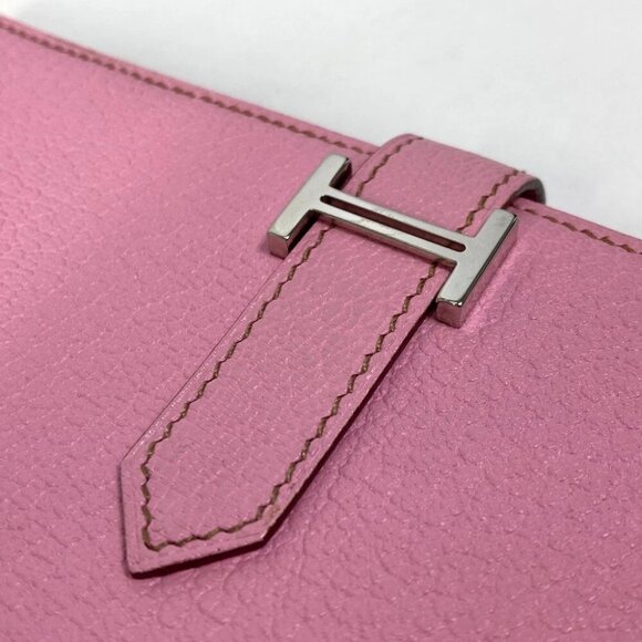 HERMES Bearn Souffle Two fold Long Wallet Chevre pink/SilverHardware - Picture 8 of 14